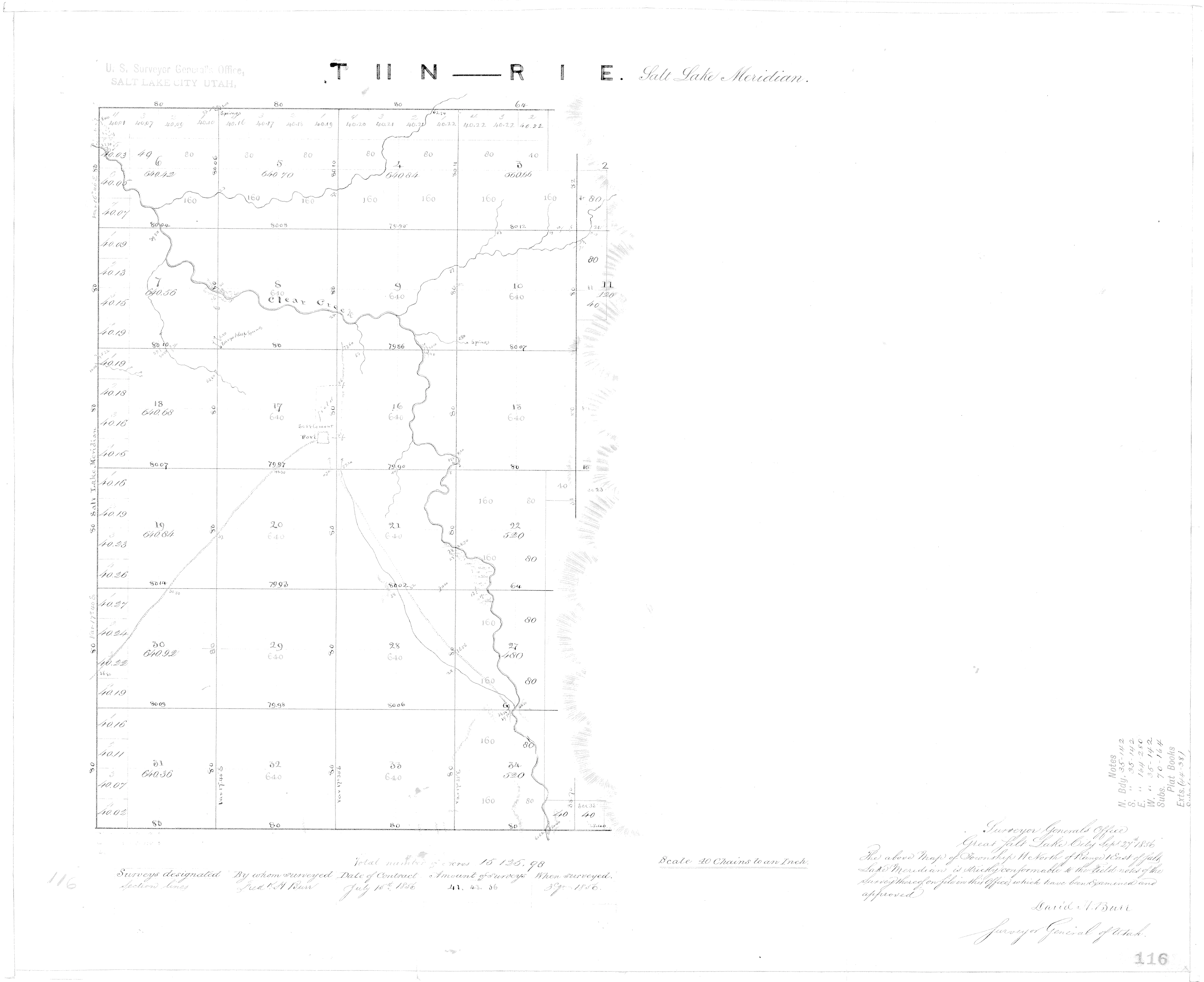 Frederick H. Burr Survey 1856, Township 11 North, Range 1 East Courtesy Cache County GIS