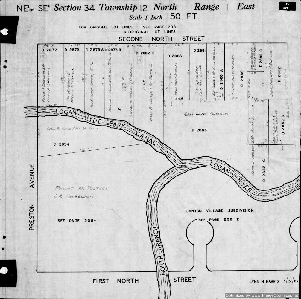 Plat Map of Y east of Preston Ave: Logan-Hyde Park (Crockett Canal ) is the north fork, and the south fork is the North Branch of the Logan River